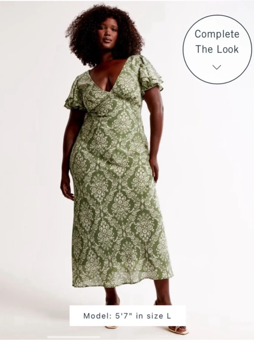 Abercrombie & Fitch Green Sage Cream Ruffle Sleeve Slip Maxi Dress- S